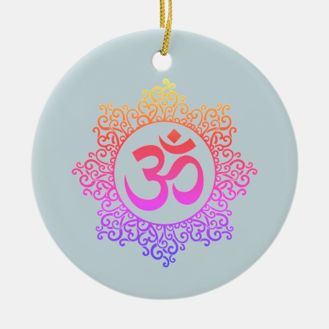 Om and lotus rainbow color symbols on ornament (Front)