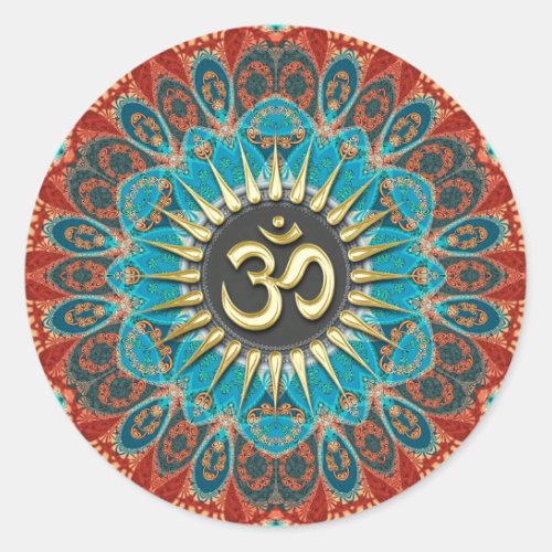 Om Aqua Red Earth Mandala Mindfulness Yoga Sticker