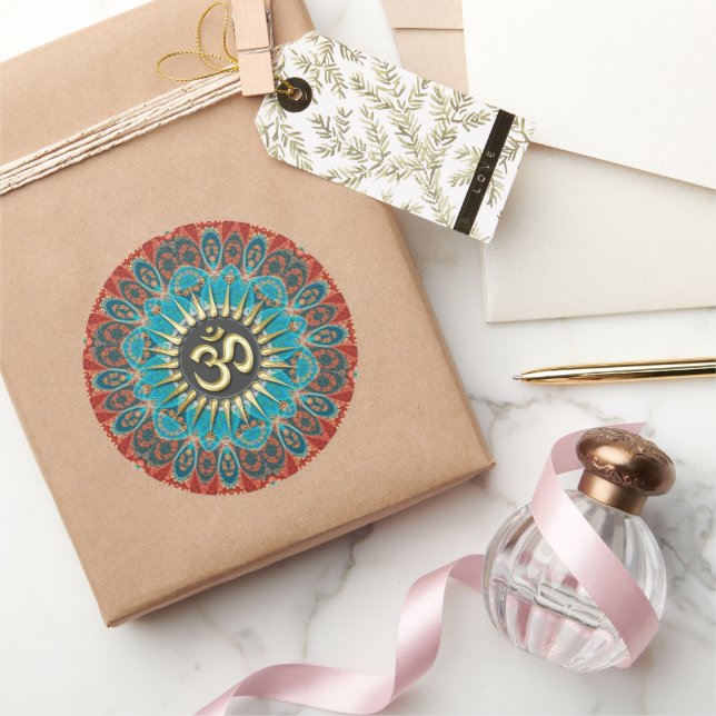 Om Aqua Red Earth Mandala Mindfulness Yoga Sticker (Gifting)