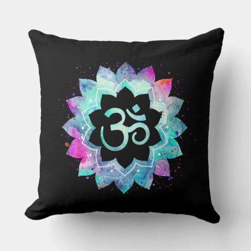  Om Aum Cotton Turquoise Blue Magenta black Throw Pillow