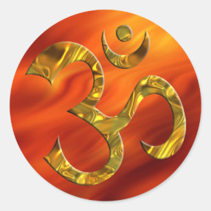OM / AUM - GOLD fire red Classic Round Sticker