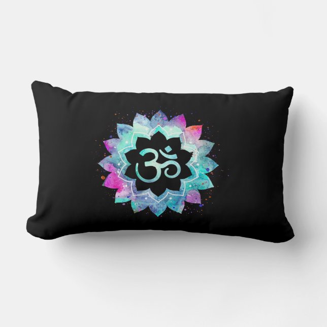 *~* Om Aum Lumbar Turquoise Blue Magenta black Lumbar Pillow (Front)