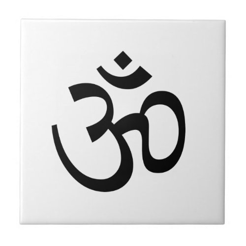 Om Aum outline Icon Hinduism Symbol black white Ceramic Tile