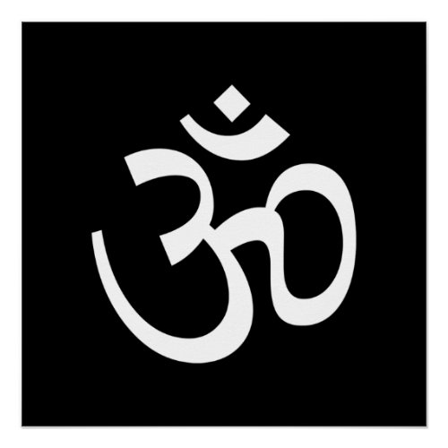 Om Aum outline Icon Hinduism Symbol black white  Poster