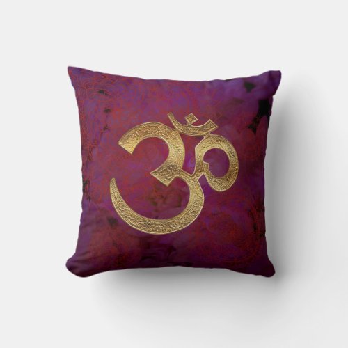 OM AUM purple gold hindu yoga Throw Pillow