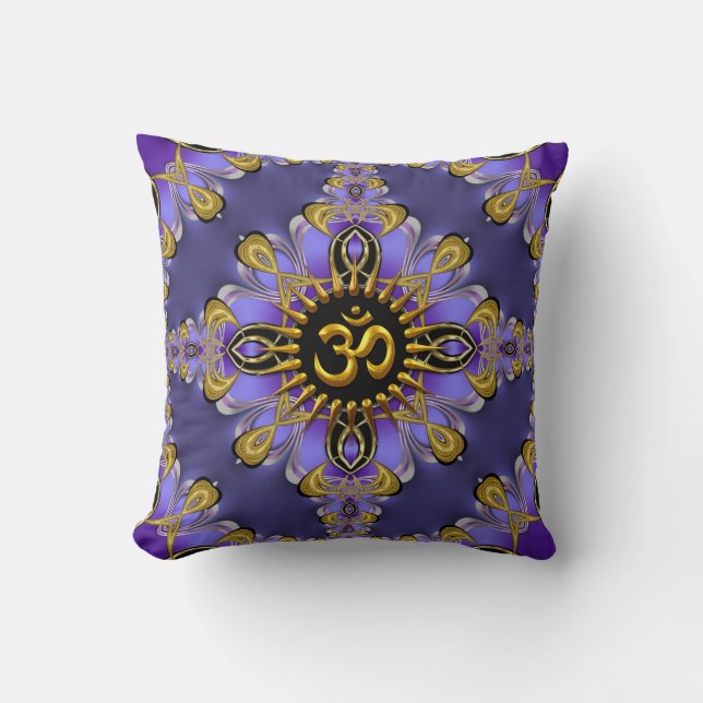 Om (Aum) Purple Gold Pretty Cushion / Pillow (Front)