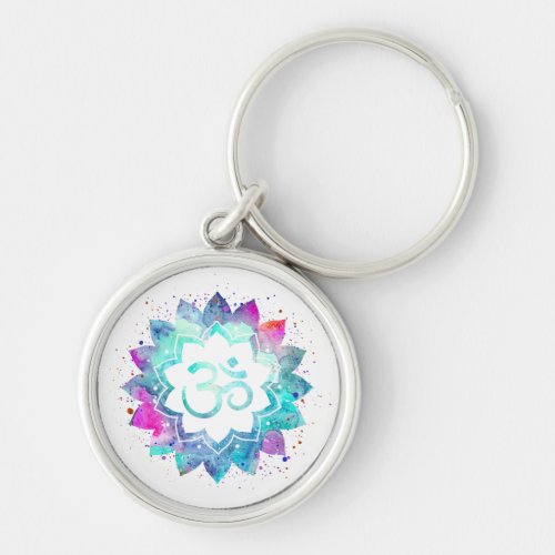  OM AUM Symbol Lily Lotus Watercolor  Mandala Keychain