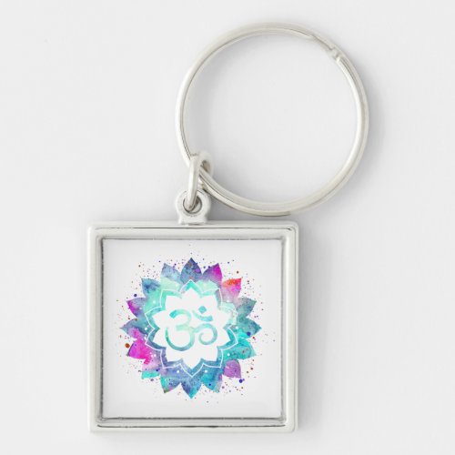  OM AUM Symbol Lotus Lily  Watercolor  Mandala Keychain