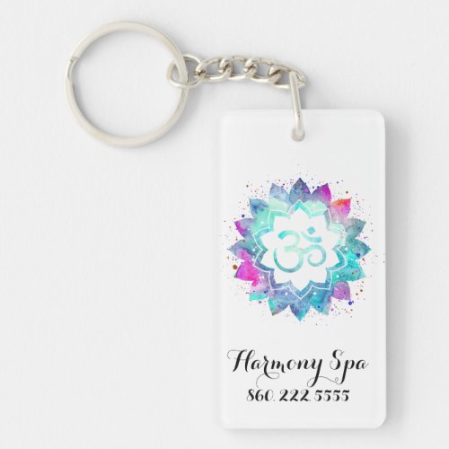  OM AUM Symbol Lotus Watercolor  Mandala Keychain