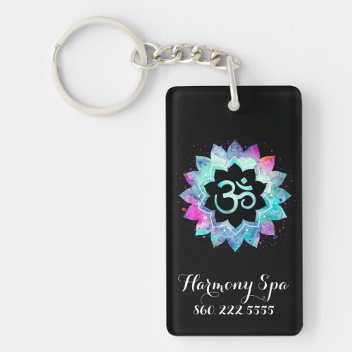  OM AUM Symbol Lotus Watercolor  Mandala Keychain