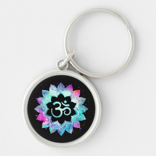  OM AUM Symbol Lotus Watercolor  Mandala Keychain