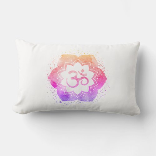  OM AUM Symbol Ombre Flower  Lotus Mandala Lumbar Pillow