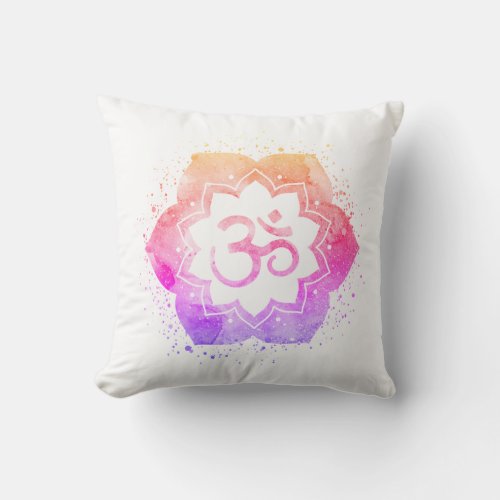  OM AUM Symbol Ombre Lotus Flower Mandala Throw Pillow
