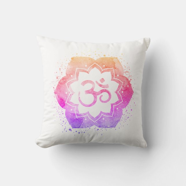 *~* OM AUM Symbol Ombre Lotus Flower Mandala Throw Pillow (Front)
