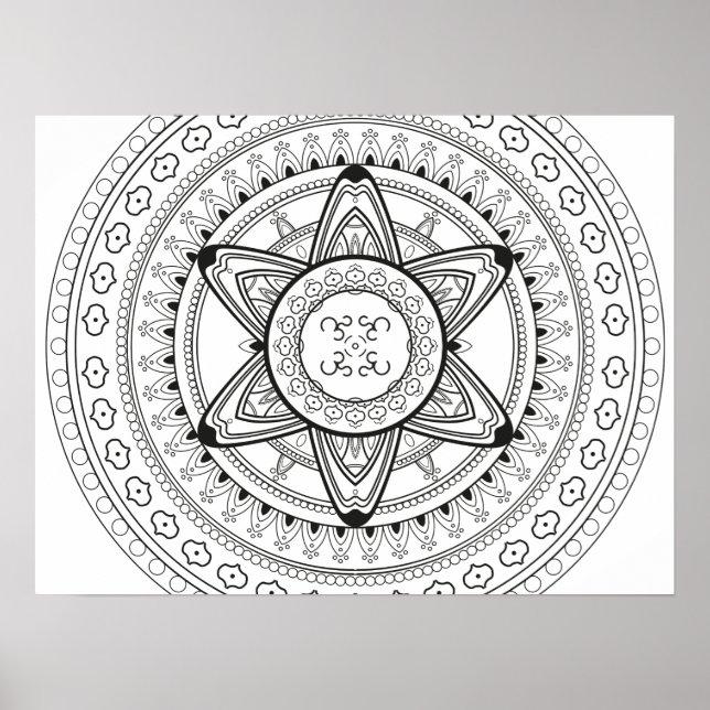 Om Black and White Mandala Adult Coloring Poster (Front)