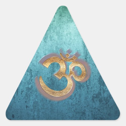 OM blue brass gold damask Asia Yoga Spiritualitt Triangle Sticker