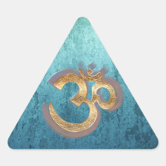 OM blue brass gold damask Asia Yoga Spiritualität Triangle Sticker