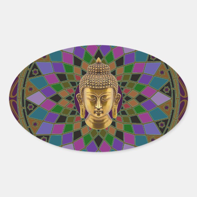 Om Buddha Mandala Oval Sticker (Front)