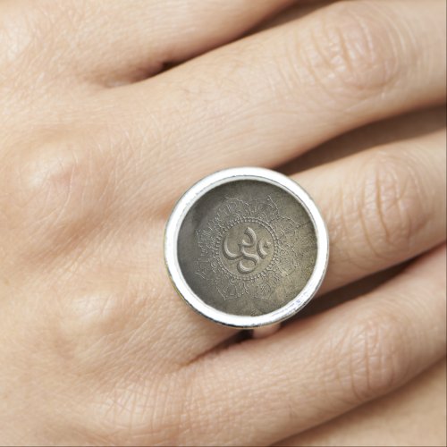 Om Buddhist Symbol Digital embossed effect Ring