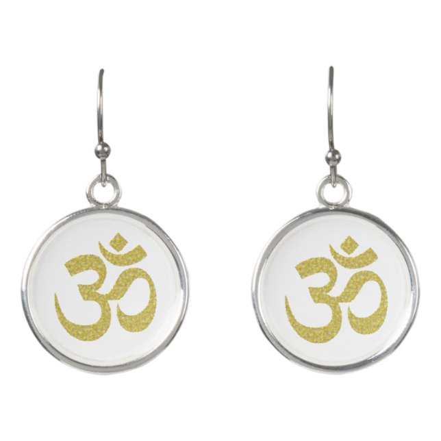 Om Buddhist Symbol Golden paste Round Earrings (Front)
