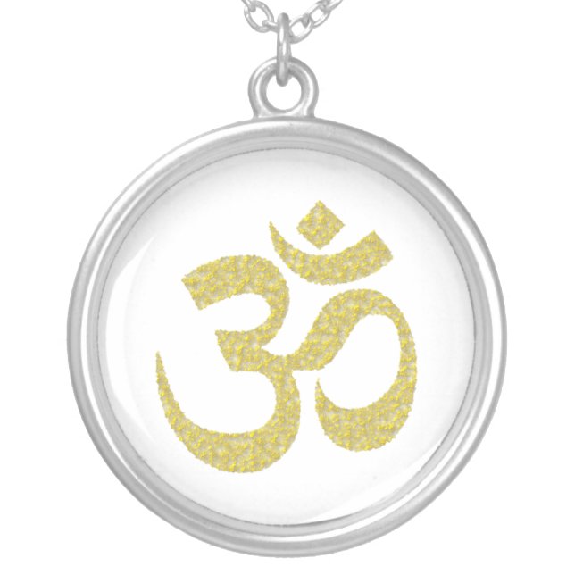 Om Buddhist Symbol Golden paste Round Necklace (Front)