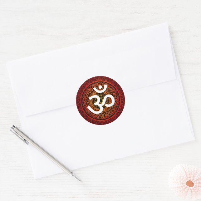 Om Chakra Mandala Red  Classic Round Sticker (Envelope)