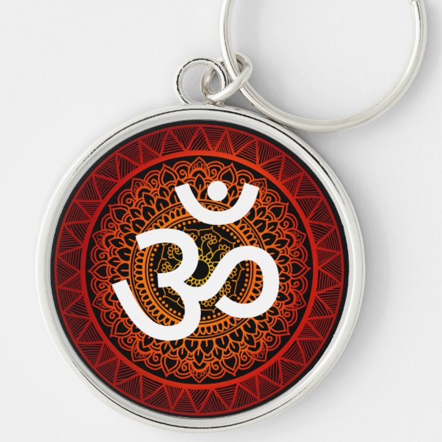Om Chakra mandala red Keychain (Front)