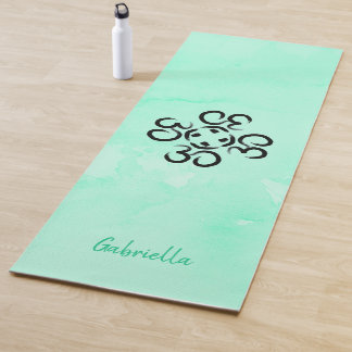 Om Compass Rose, Teal Green Watercolor Aum Yoga Mat
