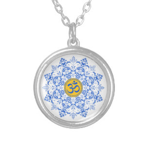 Om design silver plated necklace