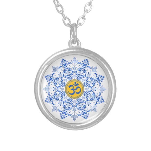 Om design silver plated necklace (Front)