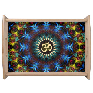 OM Floral Mandala Fractal Art Serving Tray