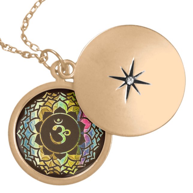Om Flower (Dark) Gold Plated Necklace (Front)