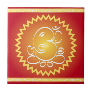 Om Ganesha with yellow star Ceramic Tile