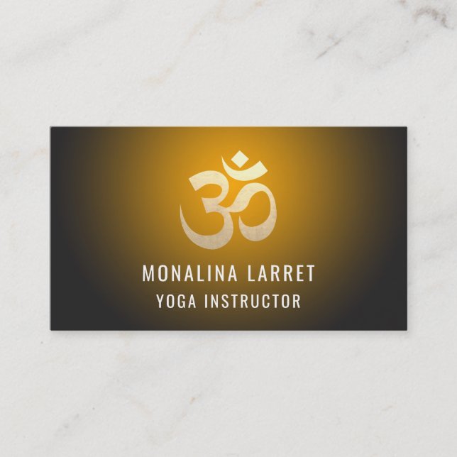 Om Gold Meditation Symbol Yoga Instructor Business Card (Front)