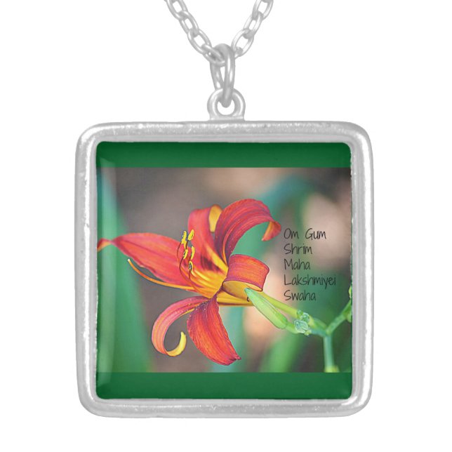 Om Gum Shrim Maha Lakshmiyei Swaha Silver Plated Necklace (Front)