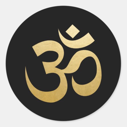Om Hindu Meditation Symbol Faux Gold Foil Black Classic Round Sticker