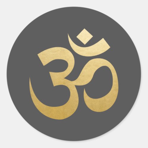 Om Hindu Meditation Symbol Faux Gold Foil Grey  Classic Round Sticker