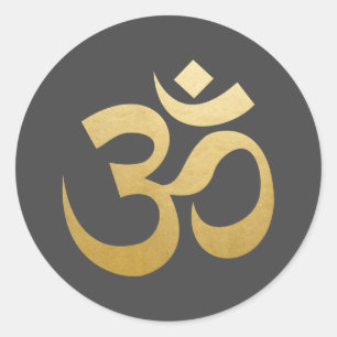 Om Hindu Meditation Symbol Faux Gold Foil Grey Classic Round Sticker