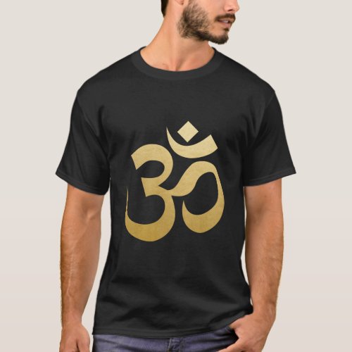 Om HIndu Meditation Symbol Yoga Faux Gold Foil T_Shirt