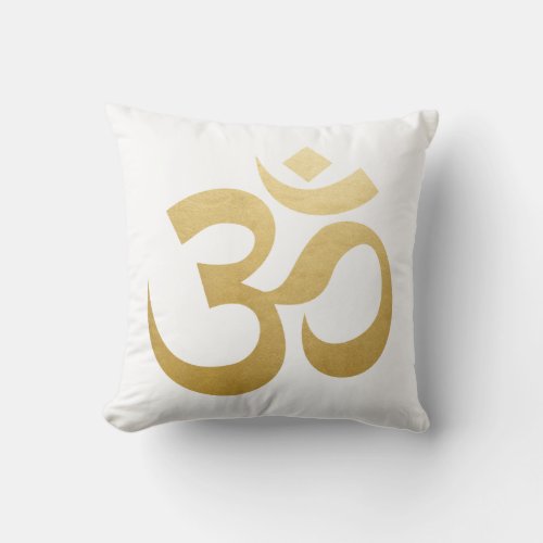 Om HIndu Meditation Symbol Yoga Faux Gold Foil Throw Pillow