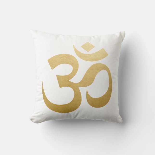 Om HIndu Meditation Symbol Yoga Faux Gold Foil Throw Pillow (Front)
