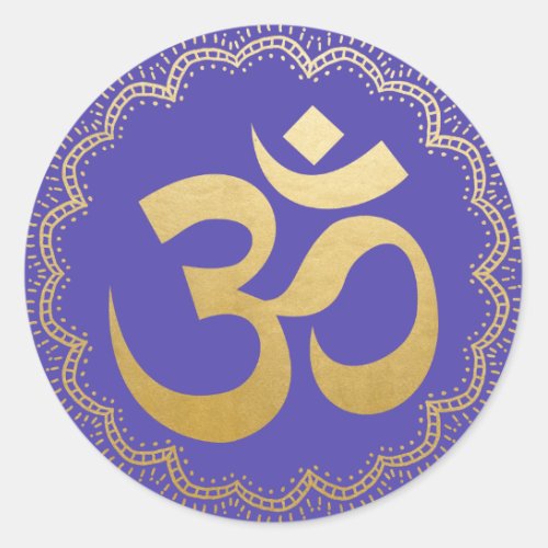 Om HIndu Meditation Symbol Yoga Faux Gold Violet Classic Round Sticker