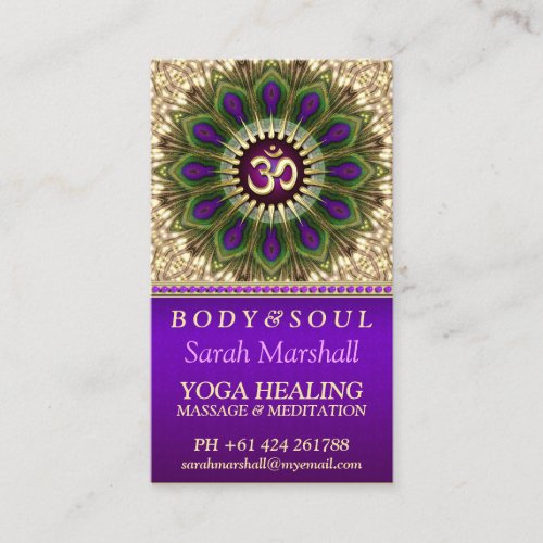 OM Holistic Royal PurpleGreen Peacock Mandala Business Card