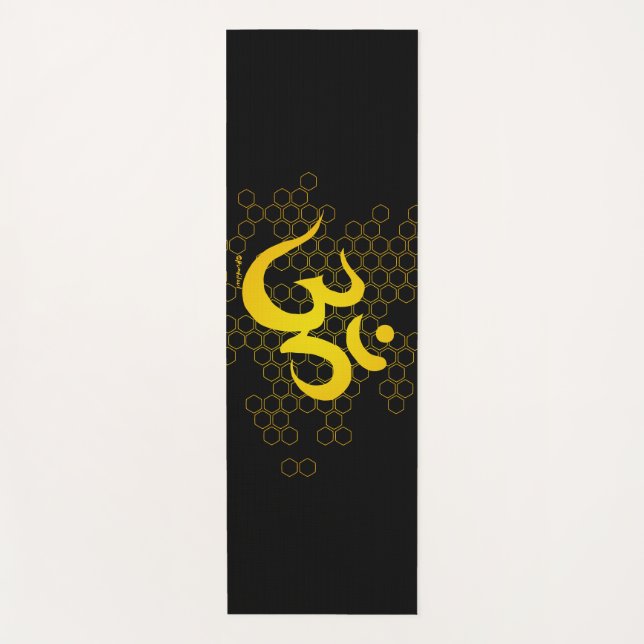 Om Honey - Black Gold Yoga Mat (Front)