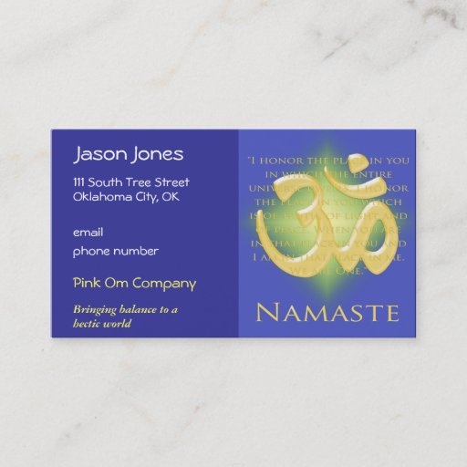 Customizable Om in Blue &amp; Gold - Namaste Business Card Templates