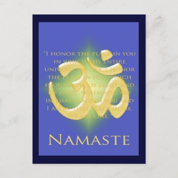 Om In Blue & Gold - Namaste Postcard by livingzen at Zazzle