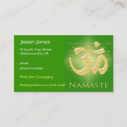 Customizable Om in Green & Gold - Namaste Business Cards