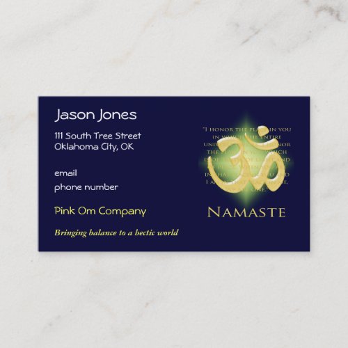 Om in Green &amp; Gold - Namaste Business Cards