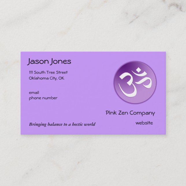 Om, in Purple and White Business Card (Front)