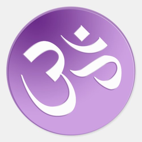 Om in Purple and White Classic Round Sticker